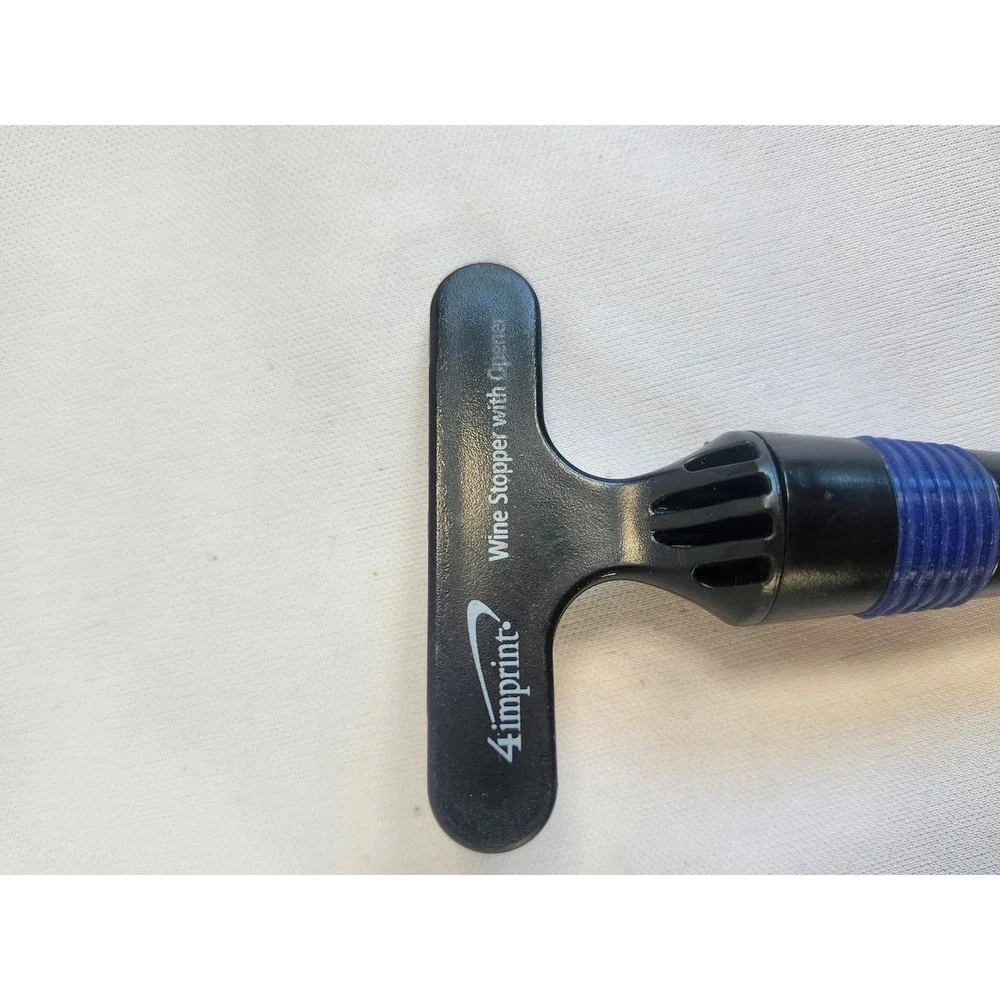 4imprint‎ Wine Stopper with Opener Black Blue T-Shape Bar Tool Corkscrew Sealer